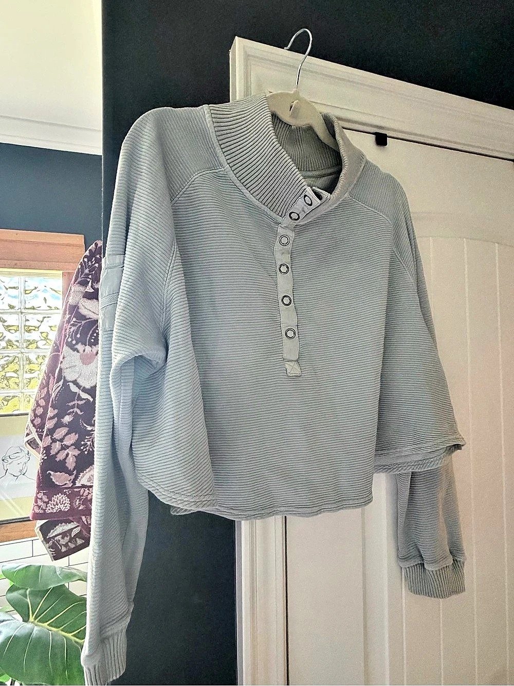 Free People We The Free Henley Cropped Long Sleeve (LIGHT BLUE)